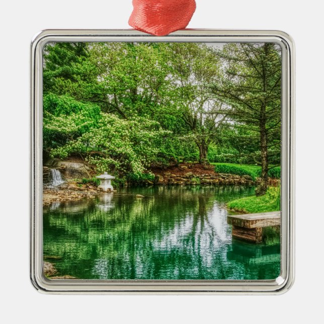 Spring Green Reflections Metal Ornament (Front)