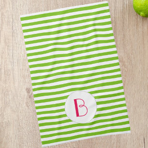 Spring Green Stripe Monogram Kitchen Towel