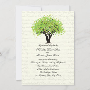 Spring Green Tree Dancing Blooms Wedding Invitation