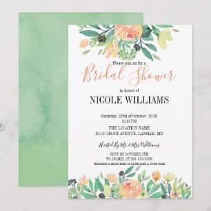 Spring Green watercolor pink peony  Bridal Shower Invitation