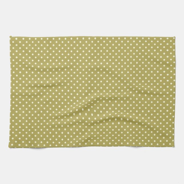 Spring green with small off white polka dots kitchen towel (Horizontal)