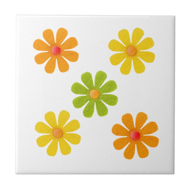 Spring green, yellow, orange flowers for kitchen tile (Front)