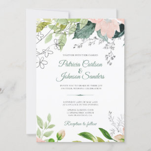 Spring greenery floral watercolor rustic wedding invitation