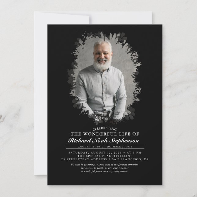 Spring Greenery Foliage Silhouette Funeral Photo I Invitation (Front)