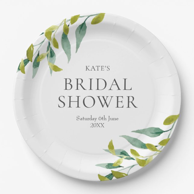 Spring Greenery Meadow Leaves Bridal Shower Paper Plate (Front)
