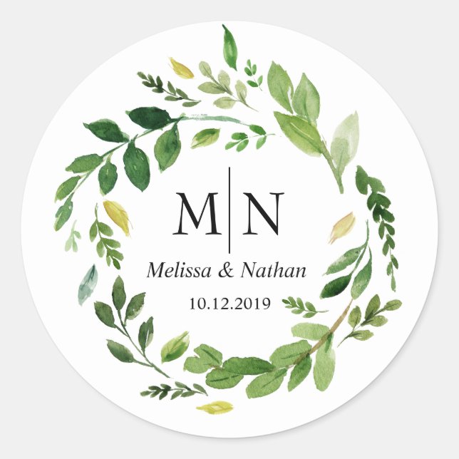 Spring Greenery Wreath Wedding Monogram Sticker (Front)