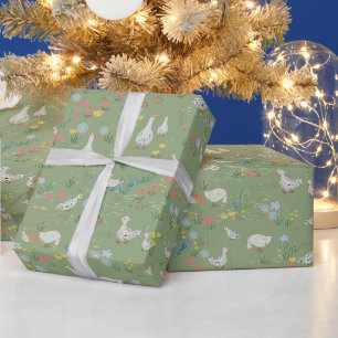 Spring greens duck pond wrapping paper