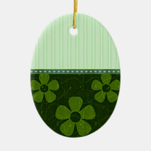 Spring Greens Stripes and Florals Egg Ceramic Ornament