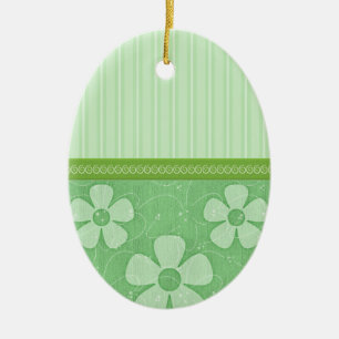 Spring Greens Stripes and Florals Egg Ceramic Ornament
