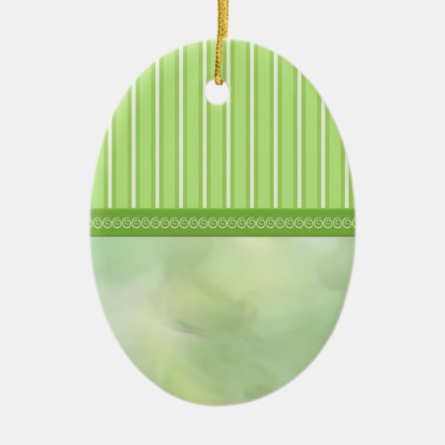 Spring Greens Stripes and Swirls Egg Ceramic Ornament (Front)
