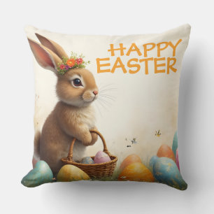 Spring Greetings from the Easter Bunny Throw Pillow