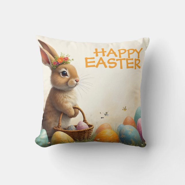 Spring Greetings from the Easter Bunny Throw Pillow (Front)