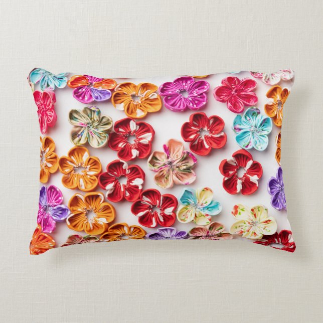 Spring Handmade sewn fabric Flowers Multicolor  Accent Pillow (Front)