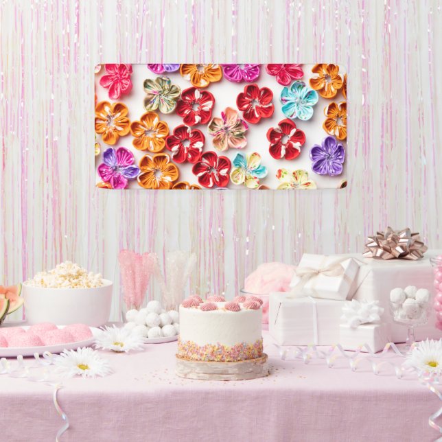 Spring Handmade sewn fabric Flowers Multicolor  Banner (Party)