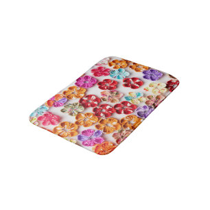 Spring Handmade sewn fabric Flowers Multicolor  Bath Mat