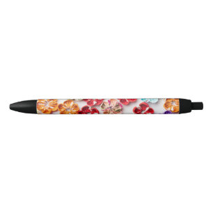 Spring Handmade sewn fabric Flowers Multicolor Black Ink Pen