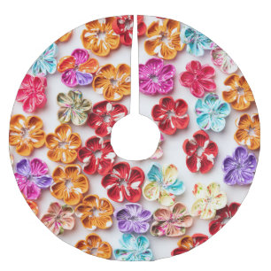 Spring Handmade sewn fabric Flowers Multicolor Brushed Polyester Tree Skirt
