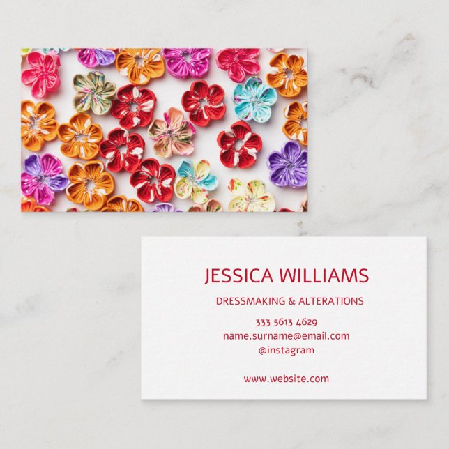 Spring Handmade sewn fabric Flowers Multicolor  Business Card (Front/Back)