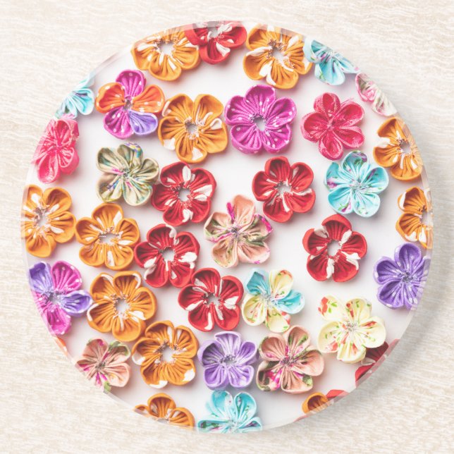 Spring Handmade sewn fabric Flowers Multicolor  Coaster (Front)