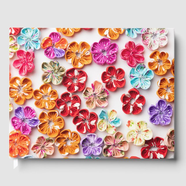 Spring Handmade sewn fabric Flowers Multicolor  Guest Book (Front)