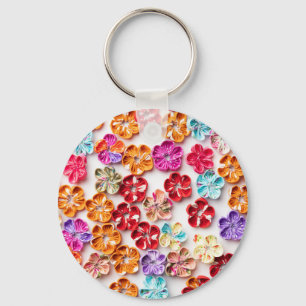 Spring Handmade sewn fabric Flowers Multicolor Keychain