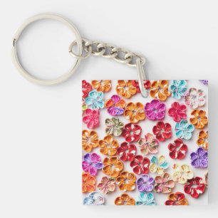 Spring Handmade sewn fabric Flowers Multicolor Keychain