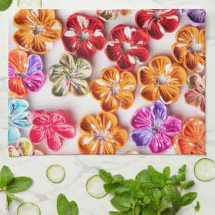 Spring Handmade sewn fabric Flowers Multicolor  Kitchen Towel