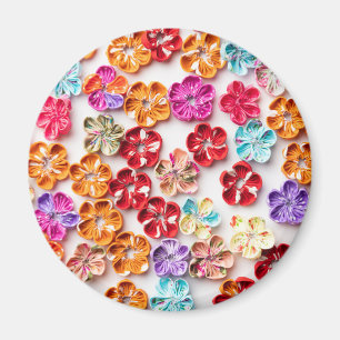 Spring Handmade sewn fabric Flowers Multicolor Magnet
