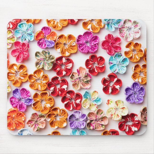 Spring Handmade sewn fabric Flowers Multicolor  Mouse Pad (Front)