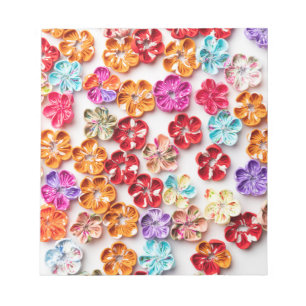 Spring Handmade sewn fabric Flowers Multicolor Notepad