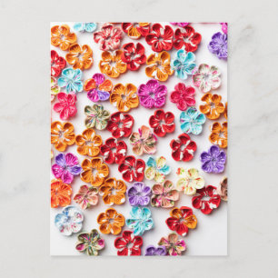 Spring Handmade sewn fabric Flowers Multicolor Postcard
