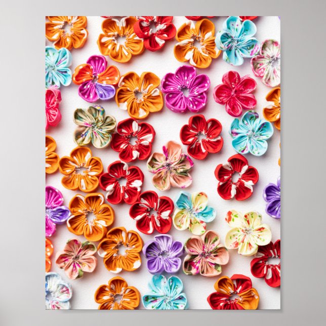 Spring Handmade sewn fabric Flowers Multicolor  Poster (Front)