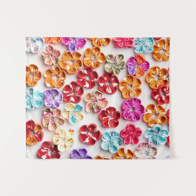 Spring Handmade sewn fabric Flowers Multicolor  Tapestry (Front (Horizontal))