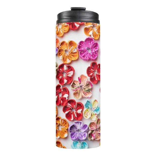 Spring Handmade sewn fabric Flowers Multicolor  Thermal Tumbler (Front)