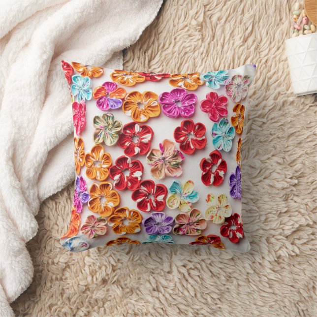 Spring Handmade sewn fabric Flowers Multicolor  Throw Pillow (Blanket)
