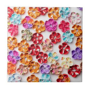 Spring Handmade sewn fabric Flowers Multicolor  Tile