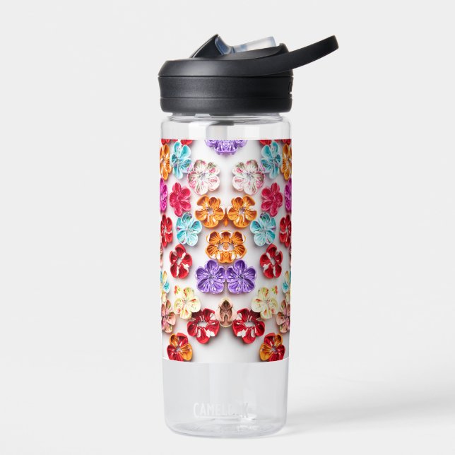 Spring Handmade sewn fabric Flowers Multicolor  Water Bottle (Left)
