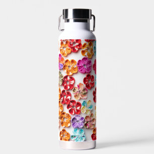 Spring Handmade sewn fabric Flowers Multicolor  Water Bottle