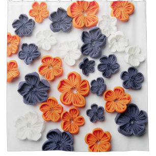 Spring handmade sewn fabric flowers orange blue