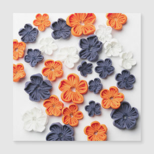 Spring handmade sewn fabric flowers orange blue 