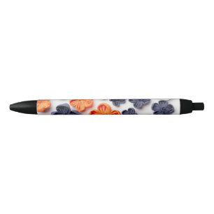 Spring handmade sewn fabric flowers orange blue black ink pen