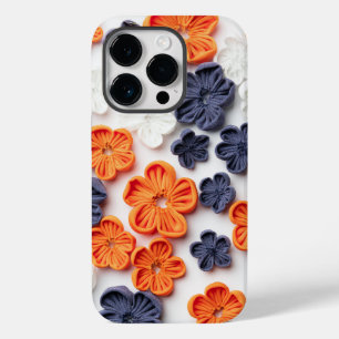 Spring handmade sewn fabric flowers orange blue Case-Mate iPhone 14 pro case