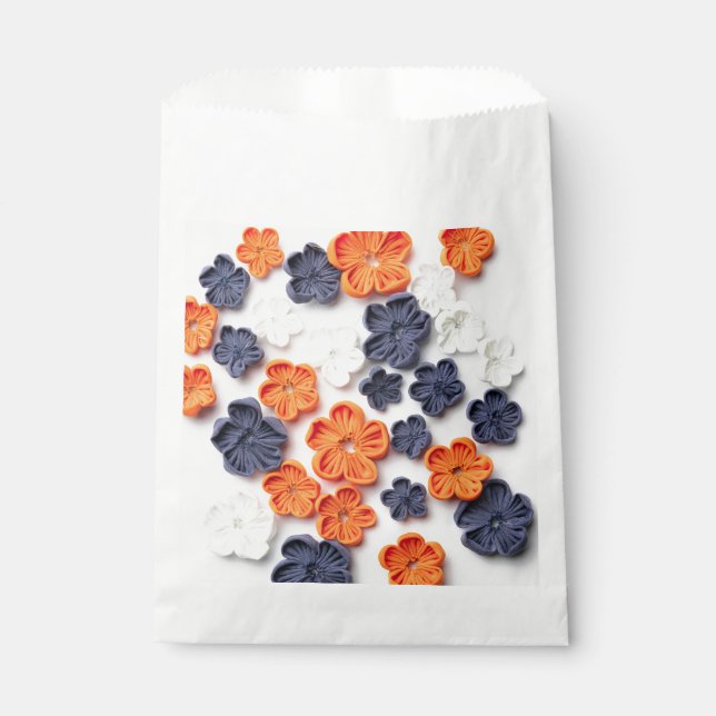 Spring handmade sewn fabric flowers orange blue  favour bag (Front)