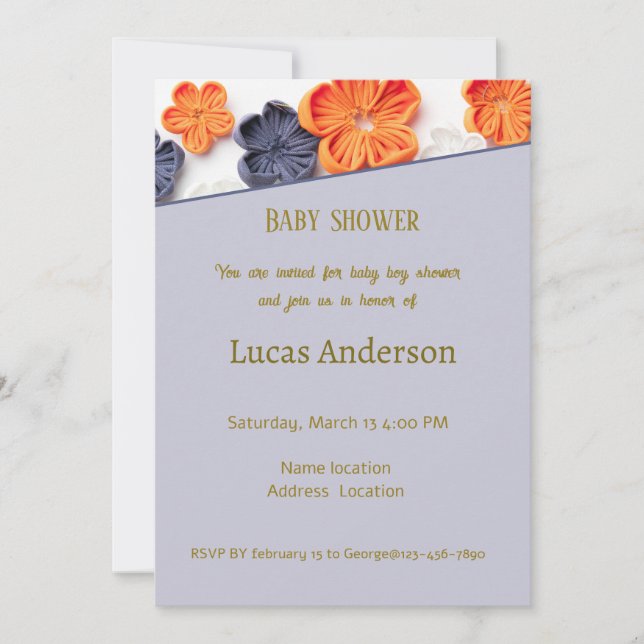 Spring handmade sewn fabric flowers orange blue  invitation (Front)