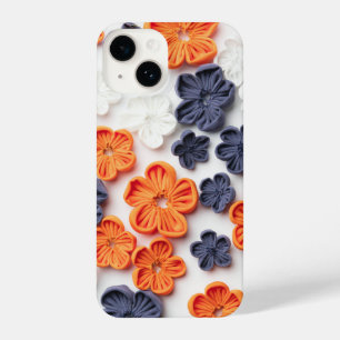 Spring handmade sewn fabric flowers orange blue  iPhone 14 case