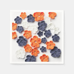Spring handmade sewn fabric flowers orange blue  napkin