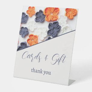 Spring handmade sewn fabric flowers orange blue pedestal sign