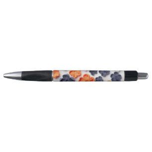 Spring handmade sewn fabric flowers orange blue  pen