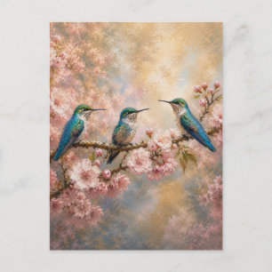 Spring Harmony, Hummingbirds Among Cherry Blossoms Postcard