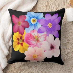 Spring Harmony - Mixed Watercolor Flower Bouquet Throw Pillow